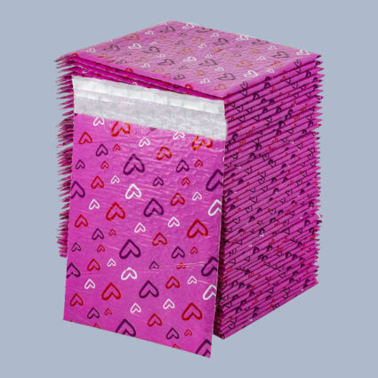 Balonlu Naylon Torba 18×25cm Bantlı Pembe Kalpler 50 Adet/Pk