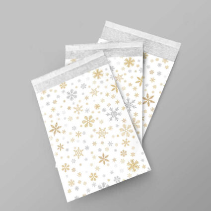 Balonlu Naylon Torba 18x25cm Bantlı Kar Taneleri-G 50 Adet/Pk